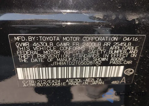 2016 Lexus Is 200T from USA, damaged, VIN JTHBA1D21G5028182